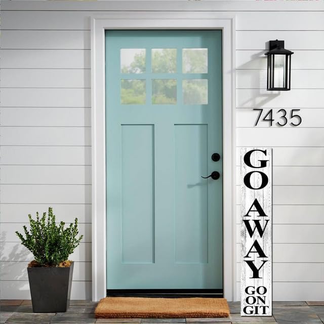 SRongmao Go Away Go On Git Unwelcome Sign for Front Door Porch Standing Farmhouse Rustic Porch Signs Tall Hanging Wooden Unwelcome Porch Yard Wall Decor 8x48inch - Image 3
