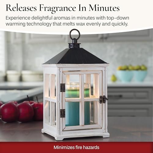 Candle Warmers Etc. White Wooden Farmhouse Candle Warmer Lantern – for Top-Down Warming & Flame-Free Fragrance - Image 2