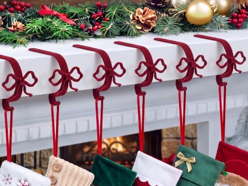 6 Pcs Burgundy Red Bow Stocking Hangers for Mantle by Otoolling
