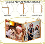 Qunclay 6 Pcs 3.2” Christmas Brass Picture Frame Ornaments Square Round Christmas Metal Double Glass Hanging Photo Frame with Metal Chain for Xmas Tree Decorations(Gold) - Image 3