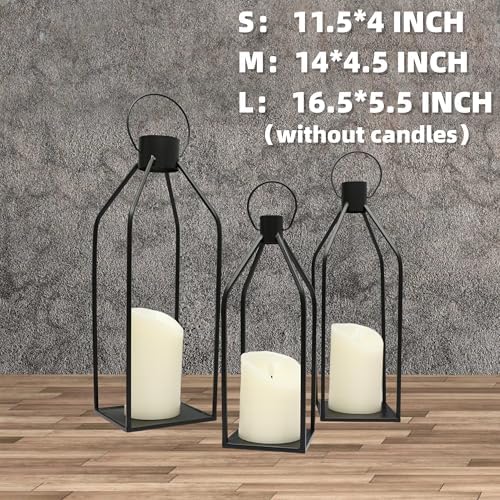 Lanterns Decorative Tall Large Black Metal Candle Lanterns Set of 3- Modern Farmhouse Decor for Indoor,Outdoor,Tabletop,Porch (No Glass NO Candles) - Image 3