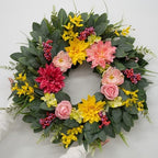 Spring Summer Eucalyptus Wreaths for Front Door Outside 24Inch Door Yellow Daisy Wreath with Sunflower Peony Dahlia Green Leaves for All Season Indoor Outdoor Home Farmhouse Porch Wall Window Decor - Image 7