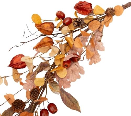 5 Feet Fall Garland Artificial Harvest Garland with Fall Leaves and Cape Gooseberries for Decorations - Image 3