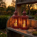 JHY DESIGN Set of 2 Decorative Candle Lanterns 10“H Vintage Hanging Lanterns Metal Candleholders for Indoor Outdoor Events Parities Gothic and Halloween (Red with Black Brush) by JHYDESIGN