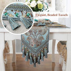kilofly Elegant Floral Brocade Jacquard Table Runner Tassels (96 x 12 inches) - Image 6