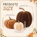Bucherry 3 Pcs Velvet Pumpkin Decor Set 3D Foam Pumpkin,Brown - Image 2