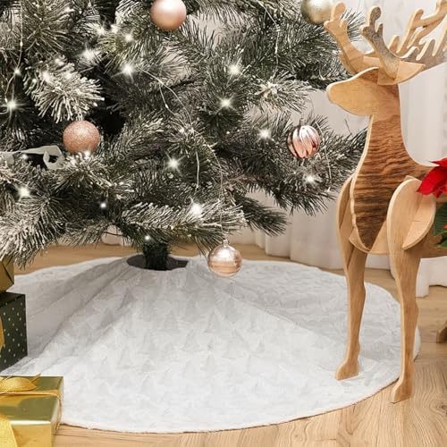 Civaner 48in White Tree Christmas Tree Skirt Faux Fur - Image 5