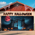 7x16ft Scary Halloween Garage Door Cover for Double Car Full Blood Moon Bats Iron Gate Haunted House Halloween Garage Door Banner Backdrop for Photography for Outdoor Party Decorations by Lexfvpoo