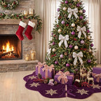 Hollowfly Purple Velvet Christmas Tree Skirt with Sequin Snowflake 48'' - Image 5