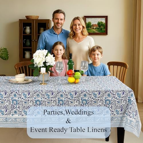 CPC Tablecloth 100% Cotton 60x90 Inch Indian Block Print Rectangle Table Cover, Washable Table Cloth for Weddings, Spring/Summer, Barbeque - Indigo Blue - Image 3