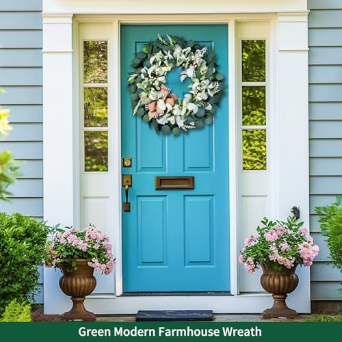 20-22" Green Eucalyptus Spring Summer Wreath with Lamb’s Ear - Image 3
