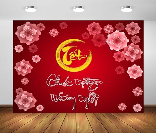 BELECO 17x10ft Fabric Happy Vietnamese Lunar New Year Backdrop 2026 TET Decorations Cherry Blossoms Red Asian New Year Party Decorations Kids Family Photoshoot Studio Props by BELECO