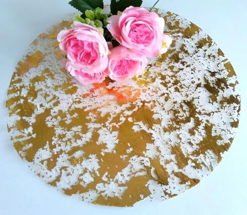 Disposable Gold Placemats Set of 100 Metallic Thin Round 13 Inch Gold Doilies Mesh Pressed Fall Table Placemates 100 Pack Charger Plates for Wedding, Birthday Party - Image 2