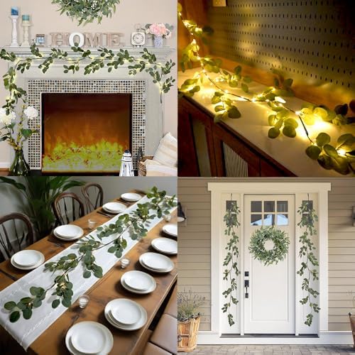 6.56FT Eucalyptus Garland with Lights 96 LEDs 8 Modes Battery Operated with Timer Faux Twig Vine Lights Spring Greenery Garlands for Mantle Fireplace Wall Table Stairs Wedding Party Bedroom Home Decor - Image 6