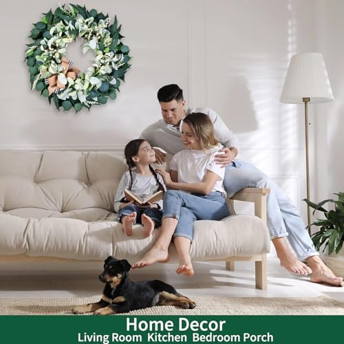 20-22" Green Eucalyptus Spring Summer Wreath with Lamb’s Ear - Image 4