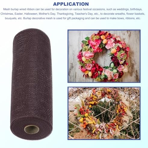 MECCANIXITY 3pcs 10 Inch Poly Burlap Mesh for Wreath, Decorative Mesh Fabric Ribbon 10 Yard for Fall Easter Christmas Flower Bow, Coffee - Image 5