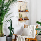 2-Tier Macrame Wall Hanging Shelf & Boho Decor, Wooden Floating Shelves - Image 5