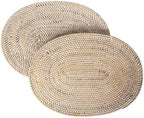 KOUBOO Rattan Oval Placemats Set of 2 Boho Dining Table Mat White Wash by KOUBOO