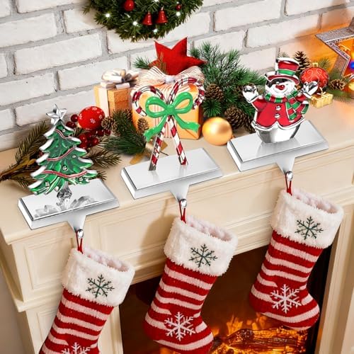 Christmas Stocking Holders for Mantle Set of 4, Heavy Duty 3D Stocking Stand Weighted Stocking Hooks Christmas Ornaments Decorations for Fireplace Tabletop - Image 2