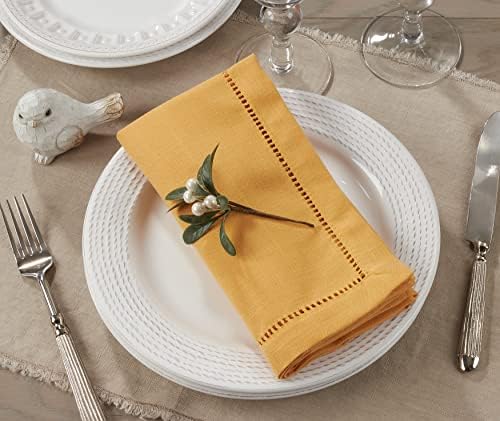 SARO LIFESTYLE Classic Hemstitch Cloth Napkins (Set of 12) - Elegant Everyday Dinner Napkins with Textured Fabric and Hemstitched Border for Dining Tables and Formal Entertaining, 18"x18", Mustard - Image 4