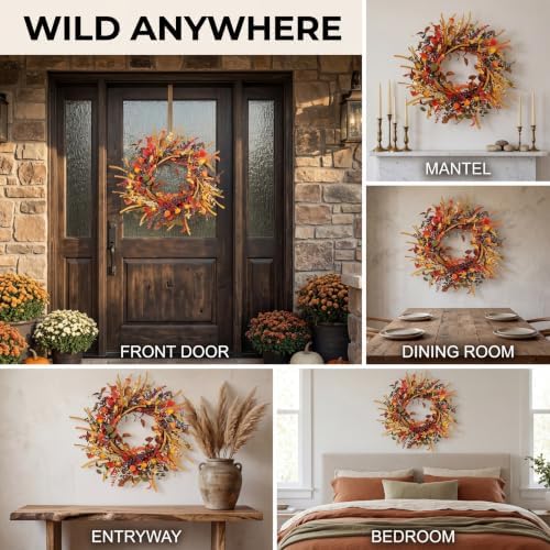 Boho Fall Wreath 22 Inch Grapevine Harvest Front Door Décor - Image 5