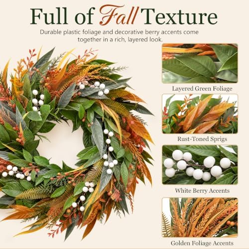 26 Inch Fall Wreaths for Front Door, Autumn Wreath with Storage Bag - Image 3