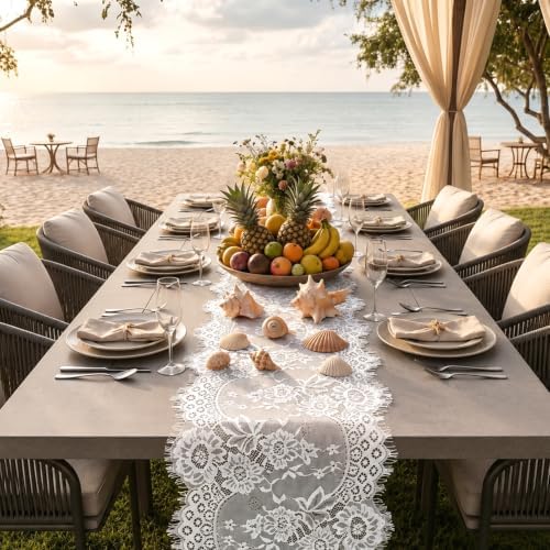20 Pcs White Lace Table Runner, 14x120 Inch Embroidered Floral Table Runner - Image 4
