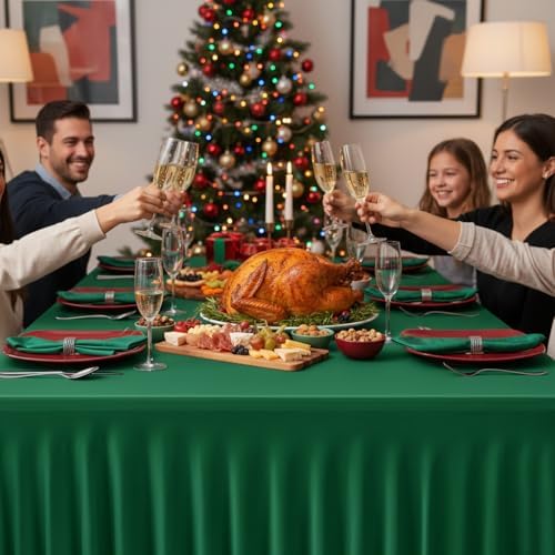 4 Pack Spandex Table Skirts 8ft,Hunter Green for Christmas Decor - Image 3