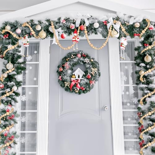4 Pcs Christmas Tree Wood Bead Garland, 18 ft Each, Wood Color - Image 3