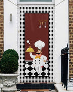 Red Kitchen Chef Door Cover Decorations, Welcome Front Door Backdrop, Black Plaid Gourmet Food Vintage Hanging Banner Sign for Holiday Party Supplies Indoor Outdoor Holiday Decor 35.4x79 Inch by Unknown