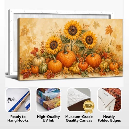 WAXWHELK Pumpkin Fall Canvas Wall Art, Autumn Thanksgiving Sunflower Harvest Painting Pictures, Rustic Farmhouse Artwork for Kitchen Bedroom Living Room Decor (16"x32") - Image 6
