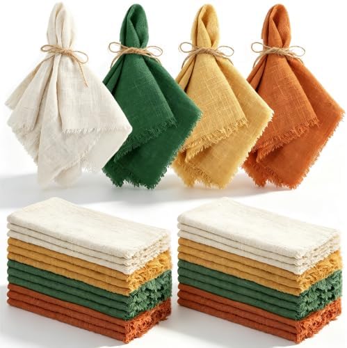 TURSTIN 24 Pieces Thanksgiving Cotton Linen Cloth Napkin Handmade Cloth by TURSTIN