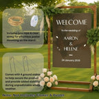 Wooden Welcome Sign Stand, Heavy Duty Adjustable Sign Holder Stand Wood Easel w/ Poster Design Templates for Wedding, Bridal Shower, Baby Shower, Birthday Party, 62" x 30" x 20" - Image 5