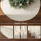 60 inch Christmas Tree Skirt: Large Tree Skirt for 9ft Tree, Braided Cable Knit Cream White Tree Skirt, Vintage Tree Skirts, Rustic Farmhouse Christmas Decorations - Image 3