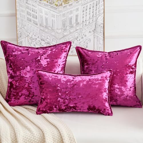Premium Series, Crushed Velvet Throw Pillow Covers, Luxury Thick Cushion Cases for Home Decor, Hot Pink, 20x20 Inch, Covers Only - Image 5