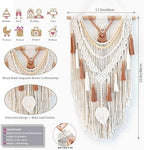 MEIZHIANDME Macrame Wall Hanging, Boho Woven Tapestry Wall Decor, Chic Bohemian Handmade Leaf Feather Wall Art Decorations for Bedroom Living Room Apartment Wedding Party (Leaf & Wood Bead) - Image 3