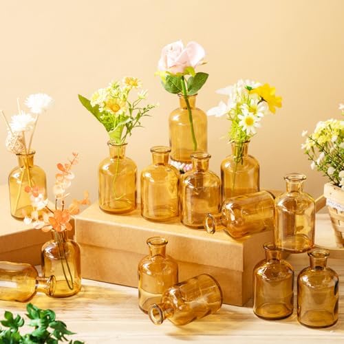 Lallisa 30 Pcs 4 Inches Small Glass Bud Vases Bulk Mini, Amber - Image 3
