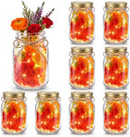 Blushtier 8 Sets Fall Table Centerpieces Thanksgiving Mason Jars Centerpiece Table Toppers Decor with LED Light Maple Leaf Autumn Gifts for Wedding Birthday Party Favors Supplies Home Office Decor by Blushtier