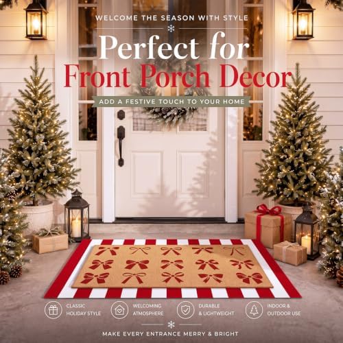 Tinideya 2 Pcs Christmas Layered Doormat Set, Red Bows - Image 3