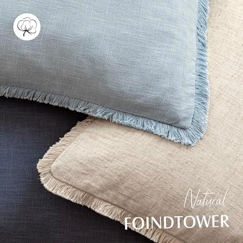 Foindtower Decorative Linen Fringe Throw Pillow Covers 24×24 Inch,Sky Blue - Image 4
