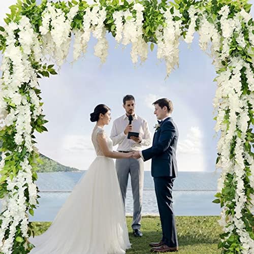 dallisten Wisteria Artificial Flowers Garland, 4Pcs 7.2Ft/Piece Silk Fake Wisteria Vine Kit, Hanging Flower for House Outdoor Garden Ceremony Outside Wedding Arch Floral Decor (4, White) - Image 2