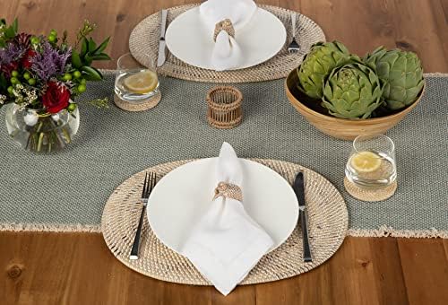 KOUBOO Rattan Oval Placemats Set of 2 Boho Dining Table Mat White Wash - Image 2