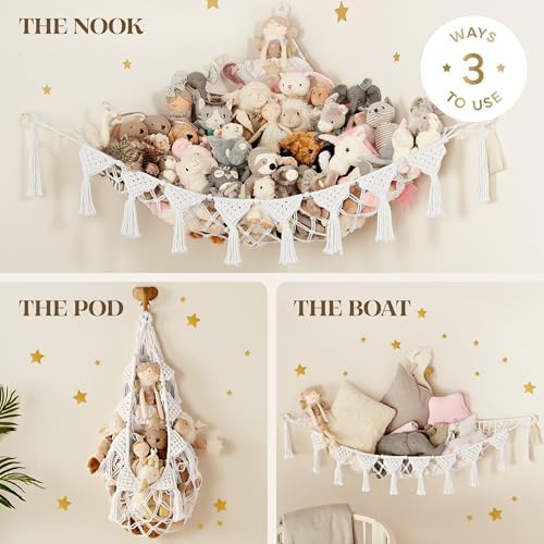 TIDYTEDS Snow White Macrame DreamLights Boho Stuffed Animal Storage Net (Extra Large) and Hammock for Small Plushies - Pure Cotton - Image 4
