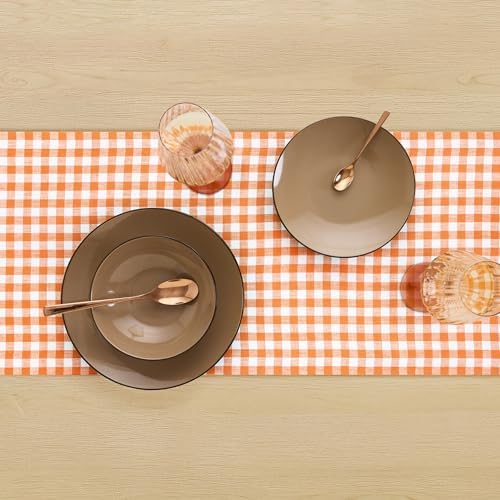 Solino Home 100% Linen Table Runner Muskmelon, Gingham Check 14 x 144 in - Image 3