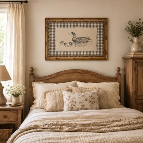 Gold Framed Duck Wall Art, Farmhouse Gingham Canvas Print, 24x16 - Image 4