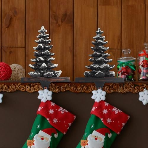 JUSTOTRY Christmas Stocking Holders for Mantle Set of 4 Snow Brown Vintage Xmas Tree with Non-Skid Stockings Holders for Fireplace Home Decor Holiday Gifts Christmas Decorations Indoor Supplies - Image 6