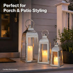 TRIROCKS Set of 3 Stainless Steel Candle Lanterns 20.5''&16''&12''H Decorative Candle Holders with Tempered Glass for Indoor Outdoor Porch Parities and Wedding(Silver) - Image 5