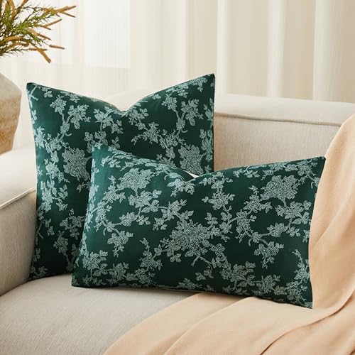 100% Cotton French Pastoral Throw Pillow Covers Set of 2, 24x24 Inch Background/Green Farmhouse Decorative Cushion Covers for Sofa Bed Living Room Home Decor - Image 4