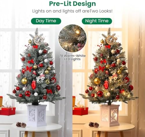 3FT Mini Christmas Tree with Battery Operated Lights for Holiday Decor - Image 2