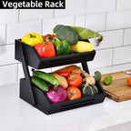VIKEYHOME Kitchen Organizer with 2-Tier Bamboo Fruit Basket – Large Capacity, Space-Saving Fruit & Veggie Stand for Countertop, Snack Holder, Natural & Sturdy 15mm Thick Design - Image 5